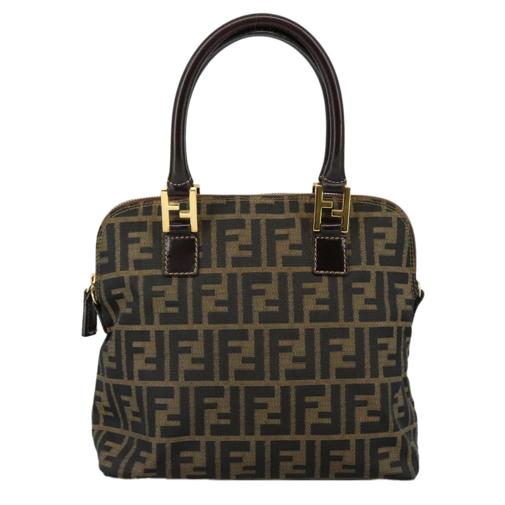 FENDI Zucca Canvas Hand Bag Brown Black goldac3464