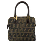 FENDI Zucca Canvas Hand Bag Brown Black goldac3464