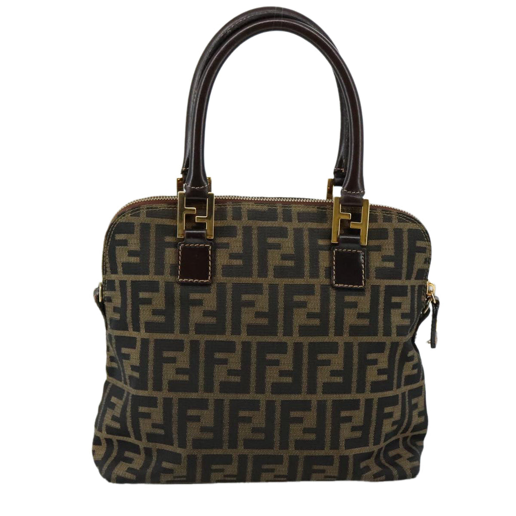 FENDI Zucca Canvas Hand Bag Brown Black goldac3464
