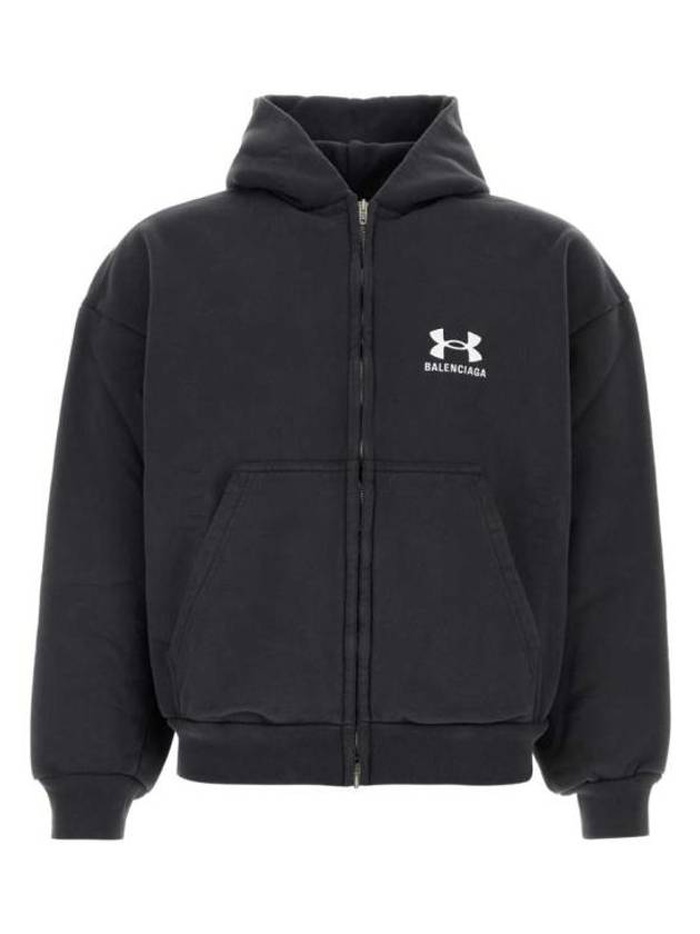 Balenciaga Embroidered Logo Hoodie Zip-Up Black