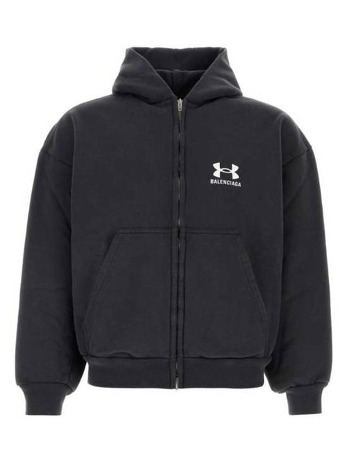 Balenciaga Embroidered Logo Hoodie Zip-Up Black
