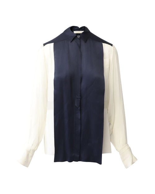 Chloe Two-Tone Shirt Blouse in Navy/White Silk