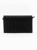 Bottega Veneta Intrecciato Strap Long Wallet Black