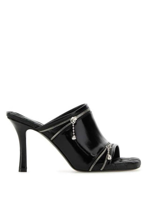 Burberry Peep Stiletto Heel Leather Mule Black