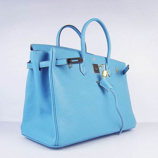 Hermes Birkin 35cm Togo Leather Handbags 6099 Light Blue Golden
