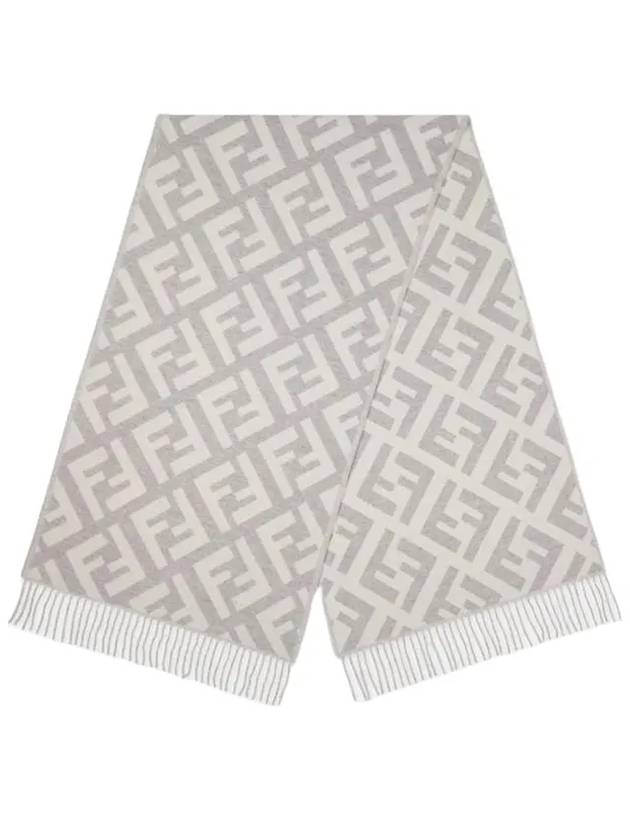 Fendi FF Motif Fringe Cashmere Scarf Light Grey