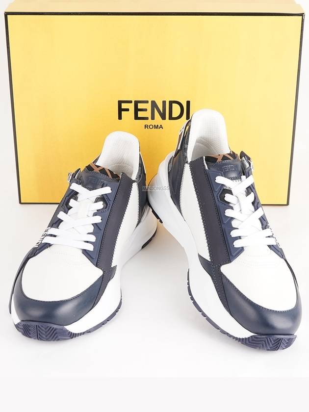 Fendi Flow FF Jacquard Leather Running Low Top Sneakers Blue