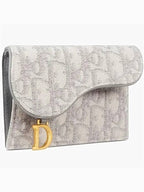Oblique Jacquard Saddle Flap Compact Zipper Card Wallet Grey Dior