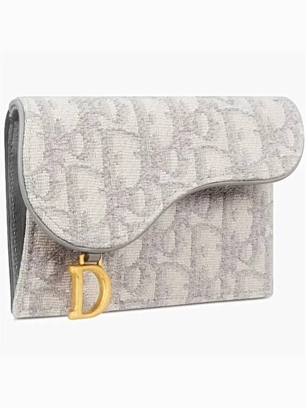 Oblique Jacquard Saddle Flap Compact Zipper Card Wallet Grey Dior