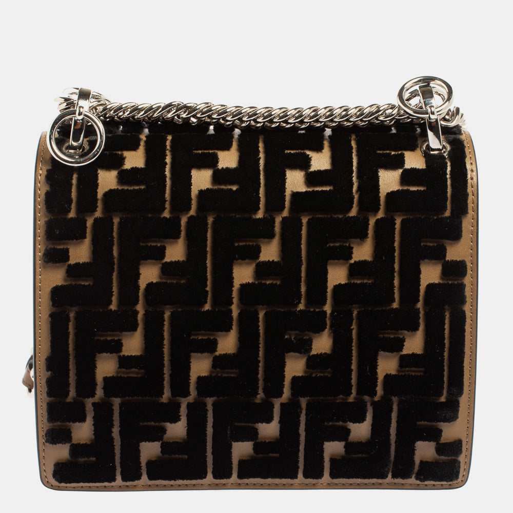 Fendi  Leather And Velvet Small Kan I Chain Shoulder Bag