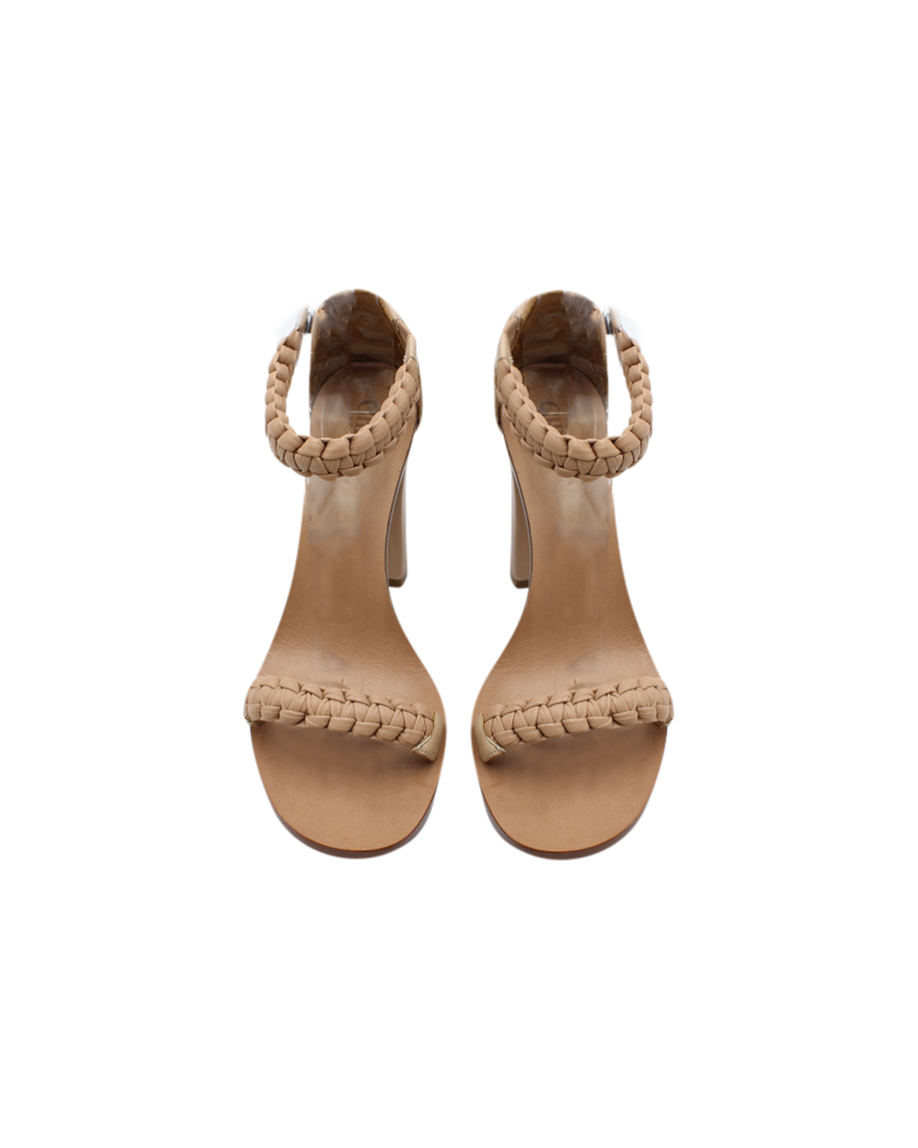 Chloe Macrame Straps High Heel Sandals in Beige Leather
