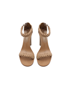 Chloe Macrame Straps High Heel Sandals in Beige Leather