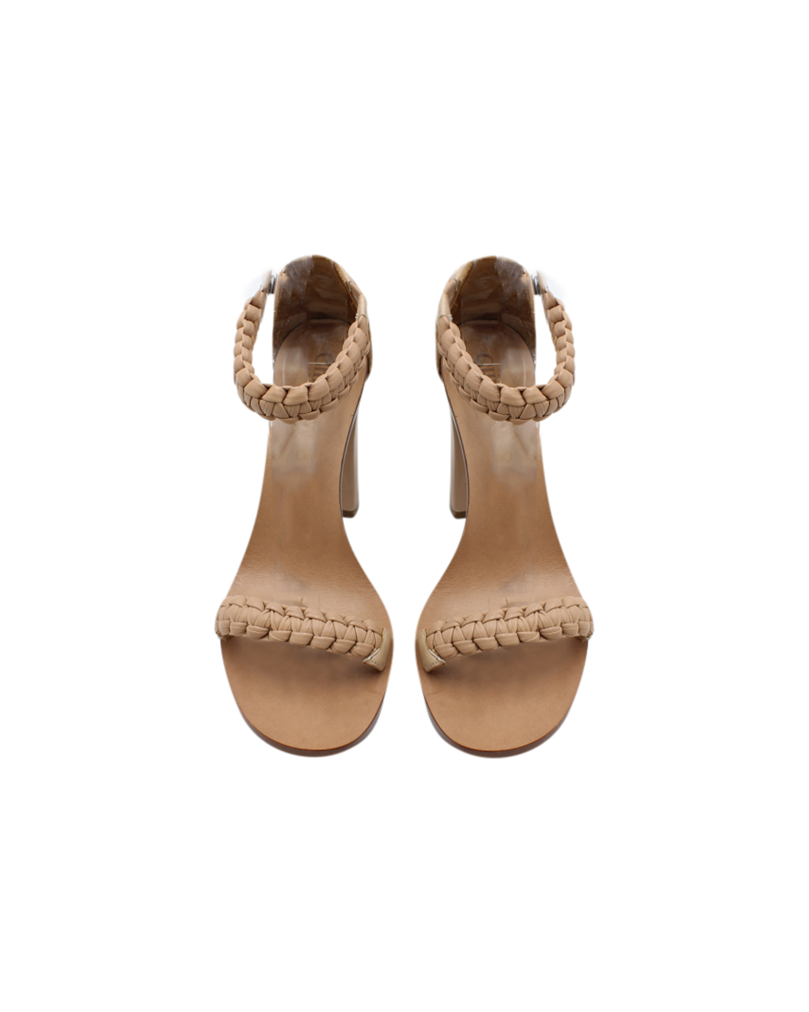 Chloe Macrame Straps High Heel Sandals in Beige Leather