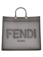 Fendi Logo Sunshine Large Leather Shopper Tote Bag Grey