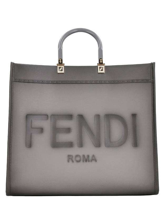 Fendi Logo Sunshine Large Leather Shopper Tote Bag Grey