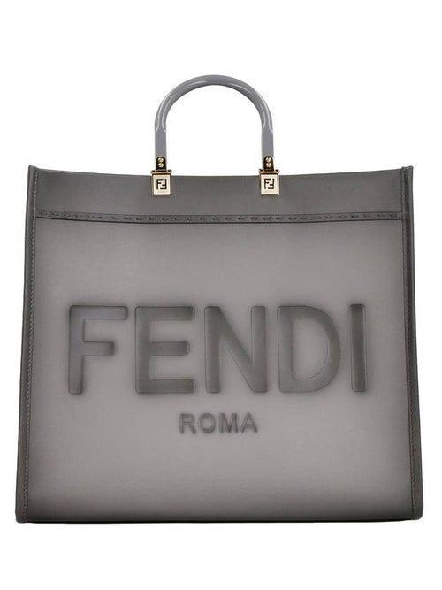 Fendi Logo Sunshine Large Leather Shopper Tote Bag Grey