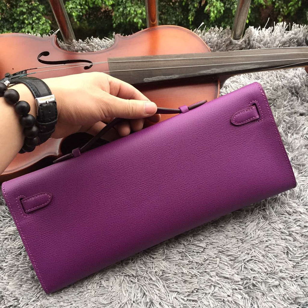 Hermes Purple Handcrafted Kelly Cut Clutch