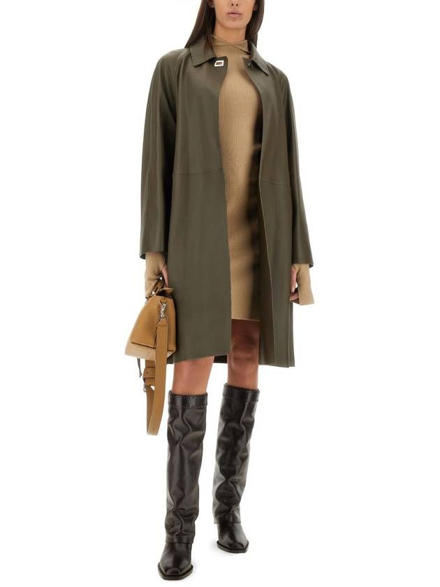 Fendi Long Sleeve Hooded Wool Silk Short Dress Beige