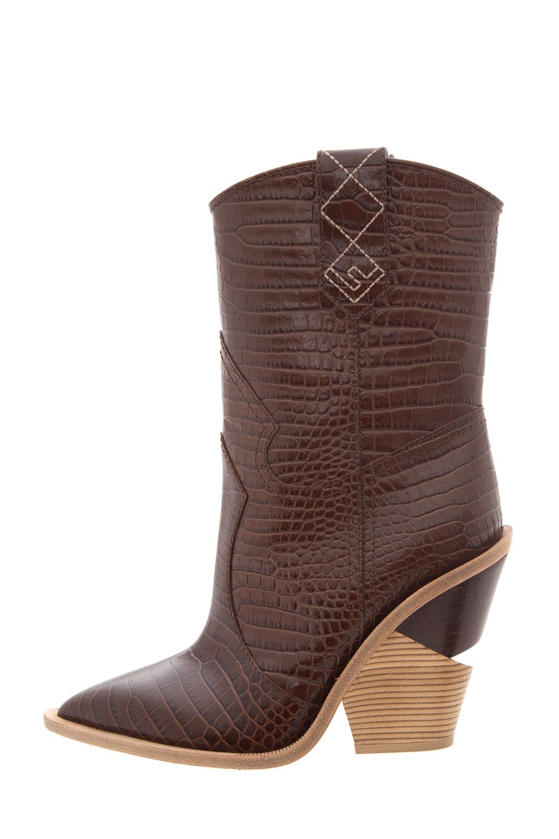 Fendi Brown Croc Embossed Cowboy Boots SZ 39.5