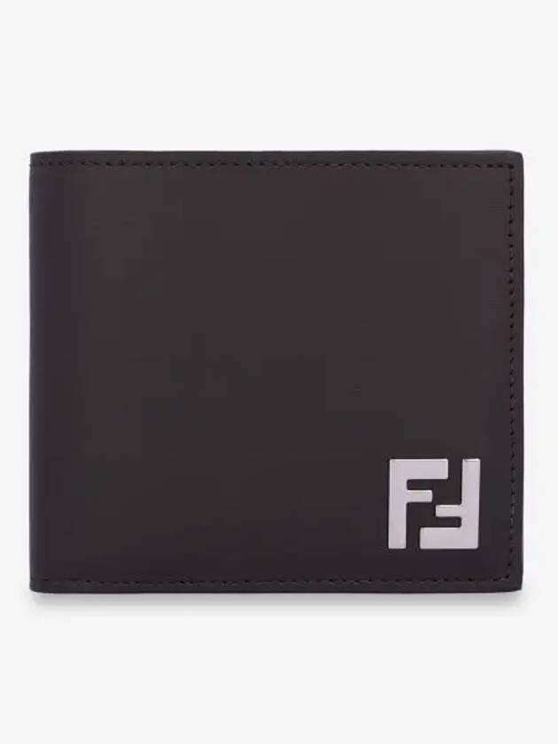 Fendi FF Square Leather Bi-Fold Half Wallet Brown