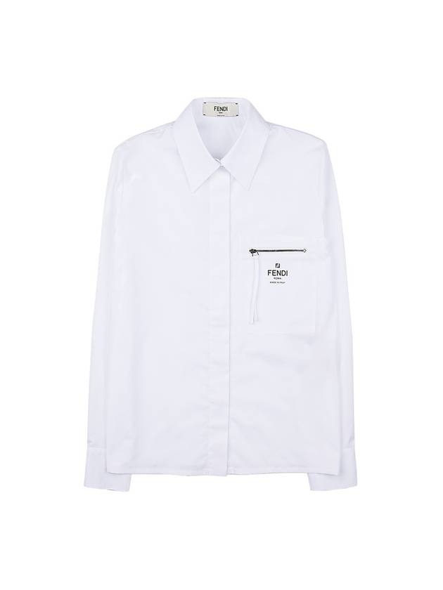 Fendi Chest Logo Zipper Cotton Long Sleeve Shirt White