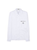 Fendi Chest Logo Zipper Cotton Long Sleeve Shirt White