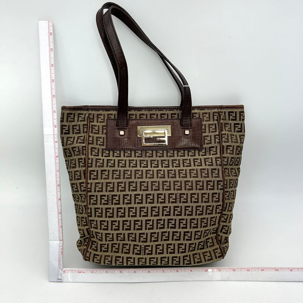 Fendi Leather-Trimmed Zucchino Shopping Tote - Brown Totes, Handbags fe9922xs