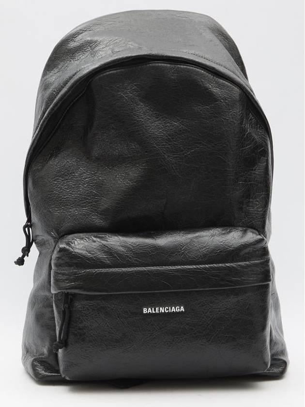 Balenciaga Explorer Logo Print Leather Backpack Black