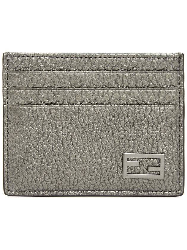 Fendi FF Baguette Logo Leather Card Wallet Grey