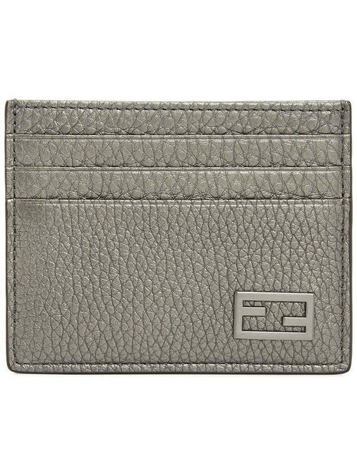 Fendi FF Baguette Logo Leather Card Wallet Grey