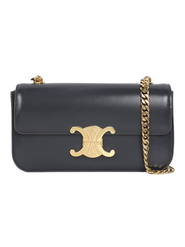 CELINE Triomphe Shiny Calfskin Shoulder Bag Grey