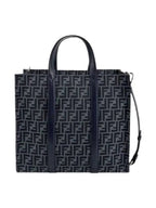 Fendi FF Jacquard Fabric Shopper Tote Bag Navy
