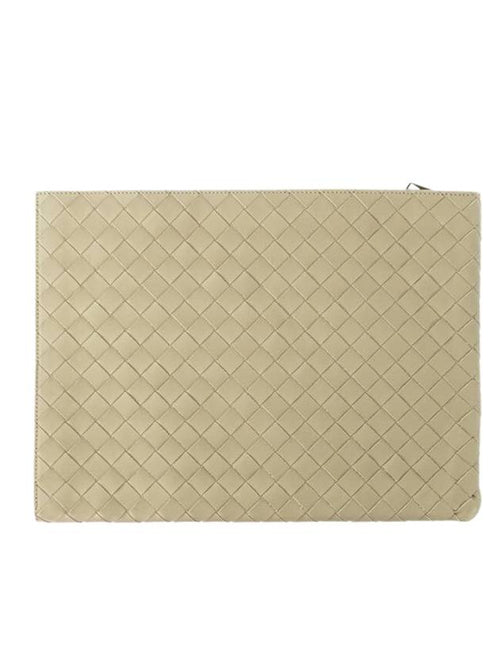 Bottega Veneta Intrecciato Half-Zip Clutch Bag Beige
