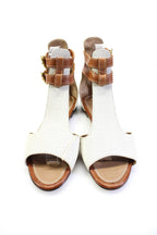 Chloe Womens Weave Embossed Leather Flat Ankle Strap Sandals White