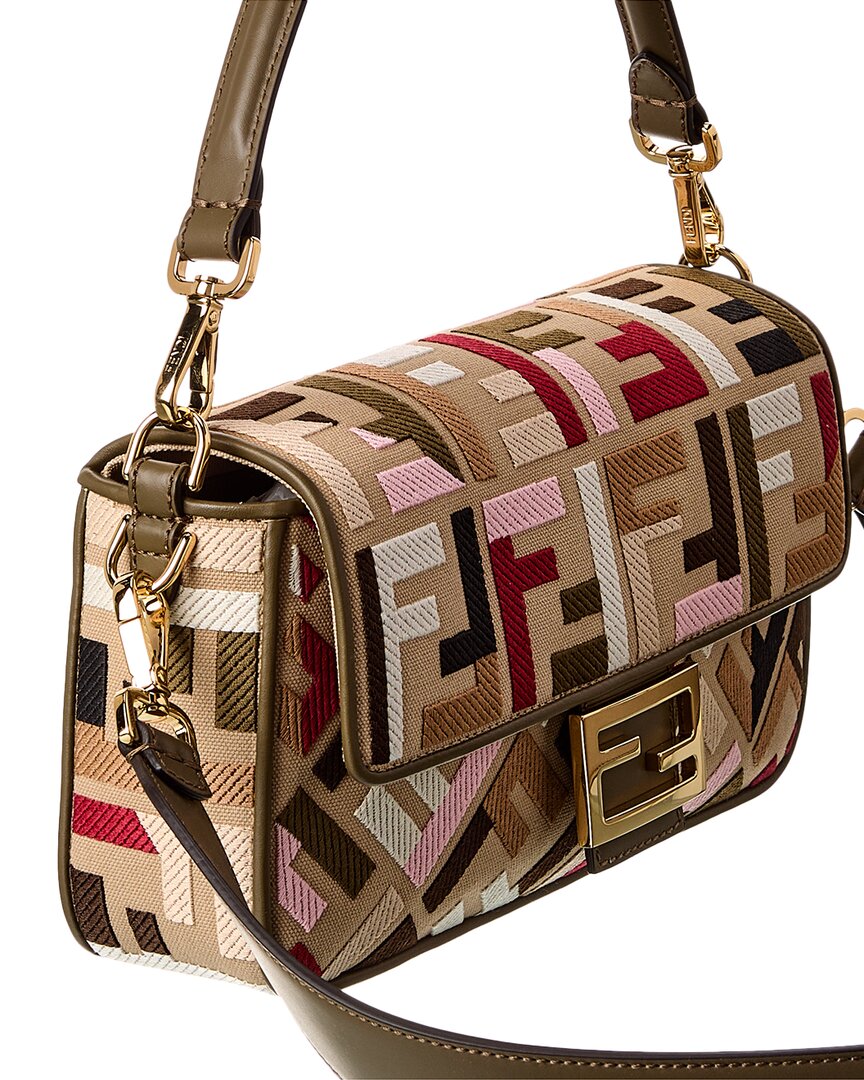 FENDI Baguette FF Canvas & Leather Shoulder Bag