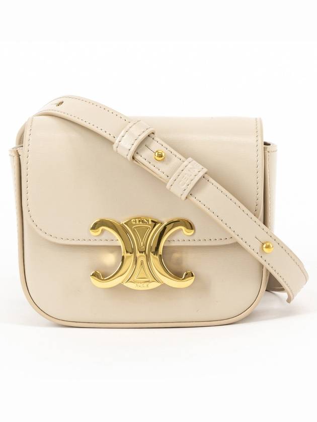 CELINE Triomphe Small Shiny Calfskin Cross Bag Pale Beige