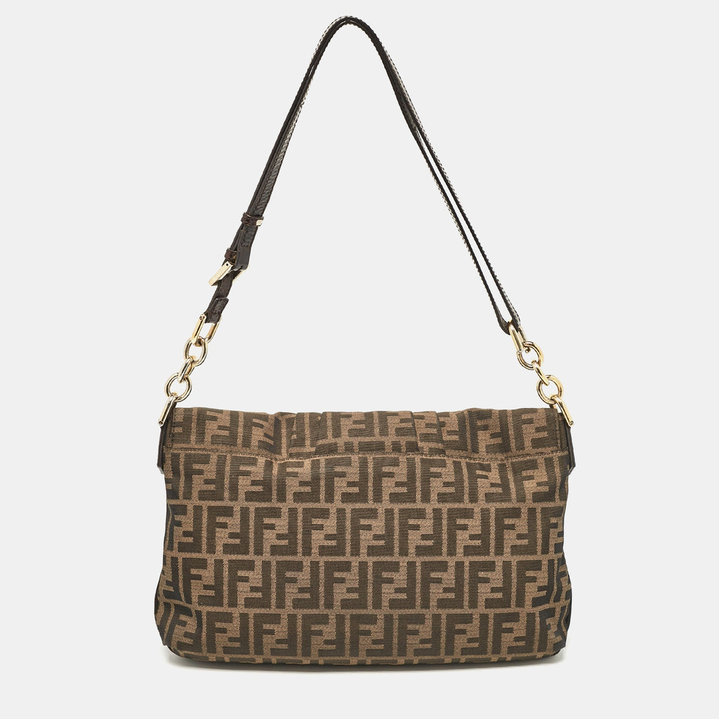 Fendi Zucca Canvas And Patent Leather Mia Flap Shoulder Bag