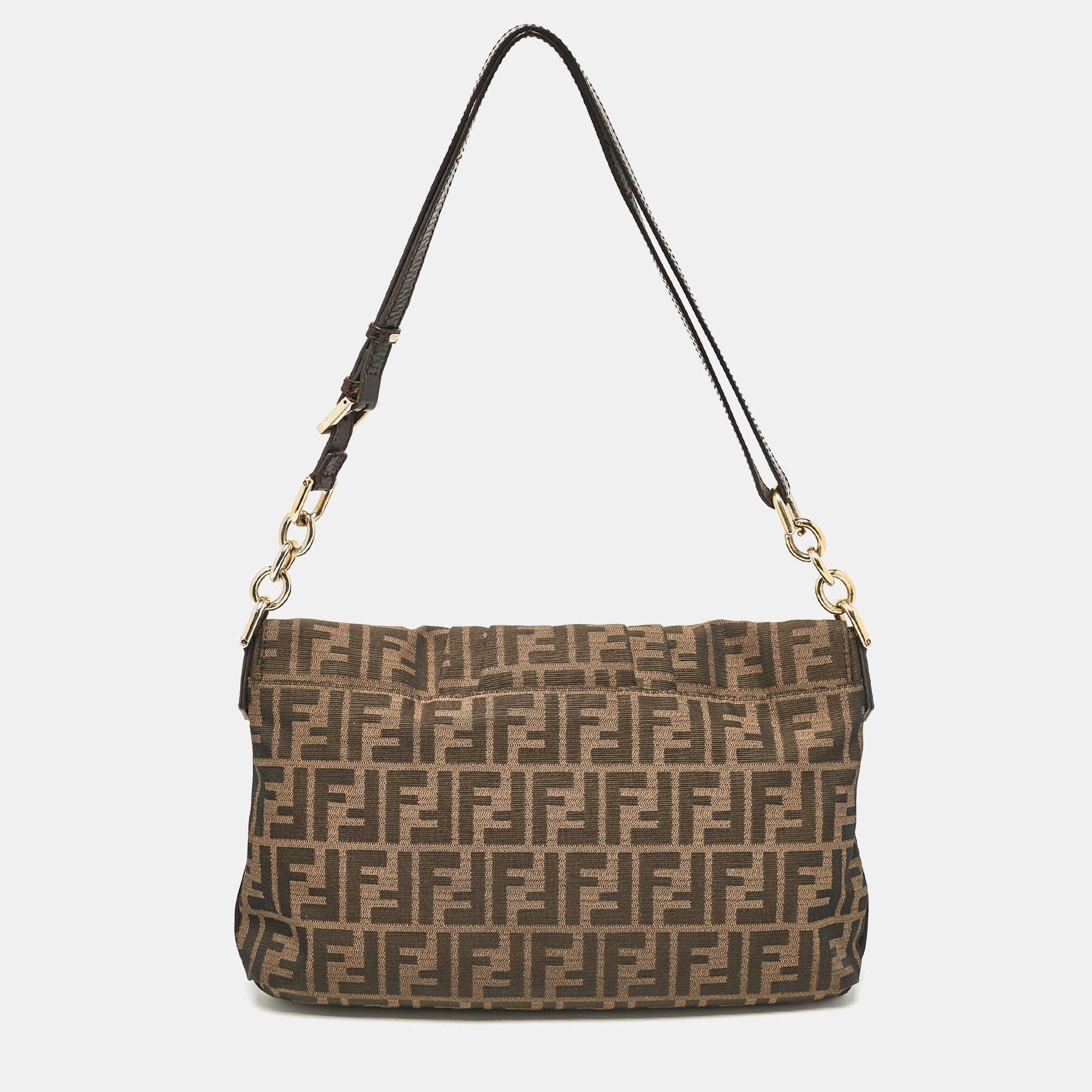 Fendi Zucca Canvas And Patent Leather Mia Flap Shoulder Bag