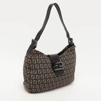 Fendi Zucchino Canvas And Leather Shoulder Bag