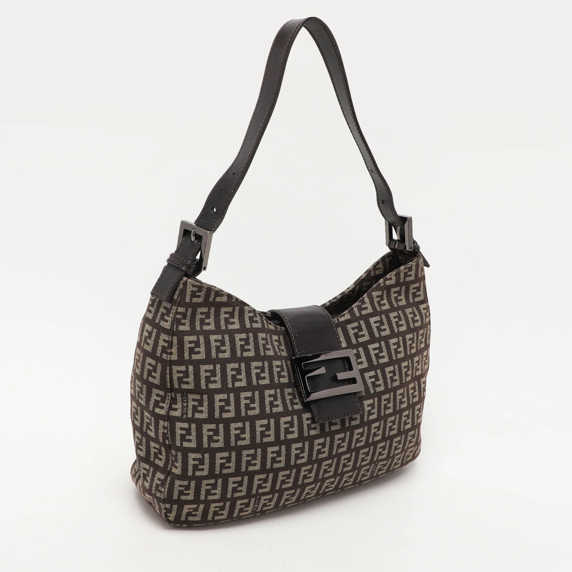 Fendi Zucchino Canvas And Leather Shoulder Bag