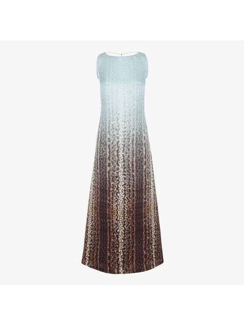 Fendi Animalier Silk Long Dress Light Blue