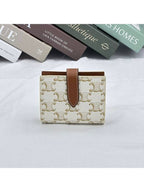 CELINE Triomphe Canvas Lambskin Small Strap Half Wallet White Tan