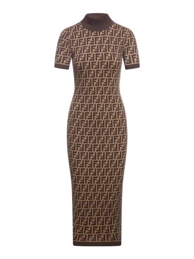 Fendi FF Cotton Midi Dress Brown