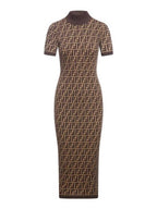 Fendi FF Cotton Midi Dress Brown