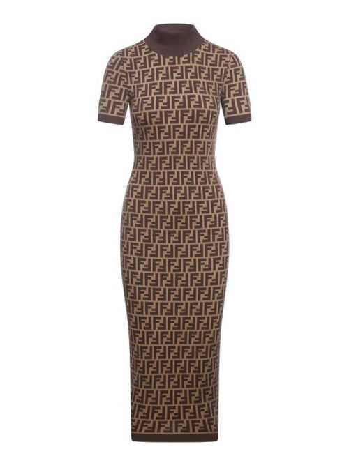 Fendi FF Cotton Midi Dress Brown