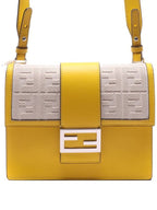 Fendi FF Flat Baguette Leather Cross Bag Yellow