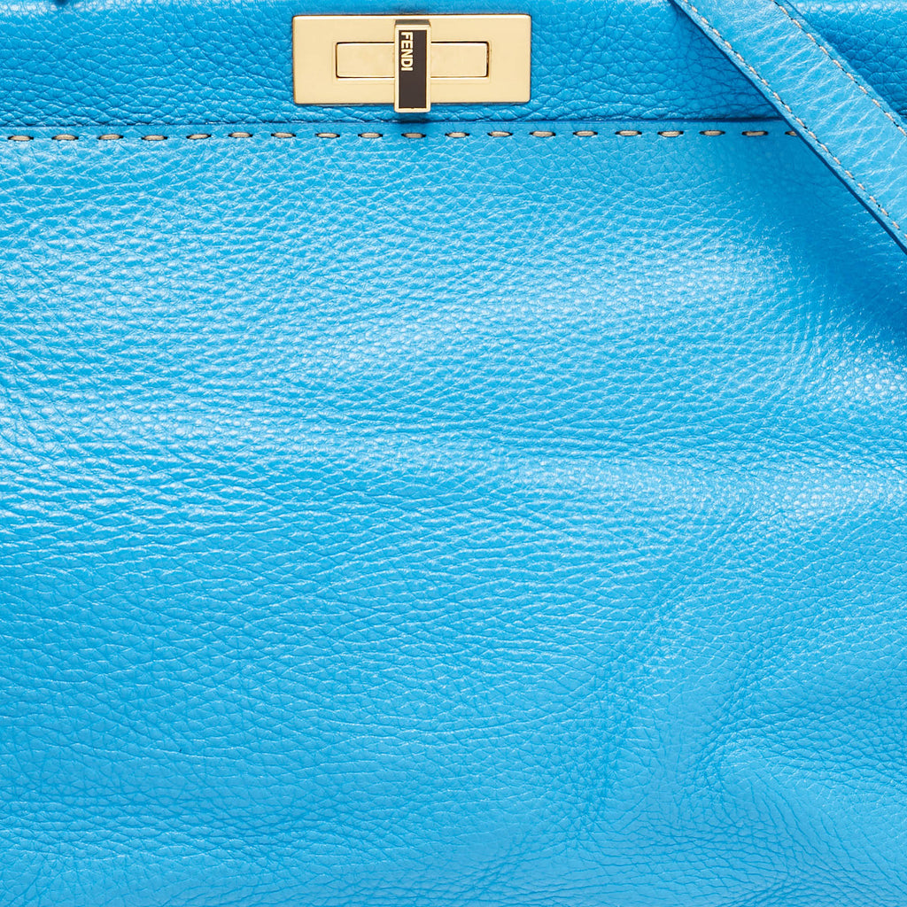 Fendi Blue Leather Large Peekaboo Top Handle Bag