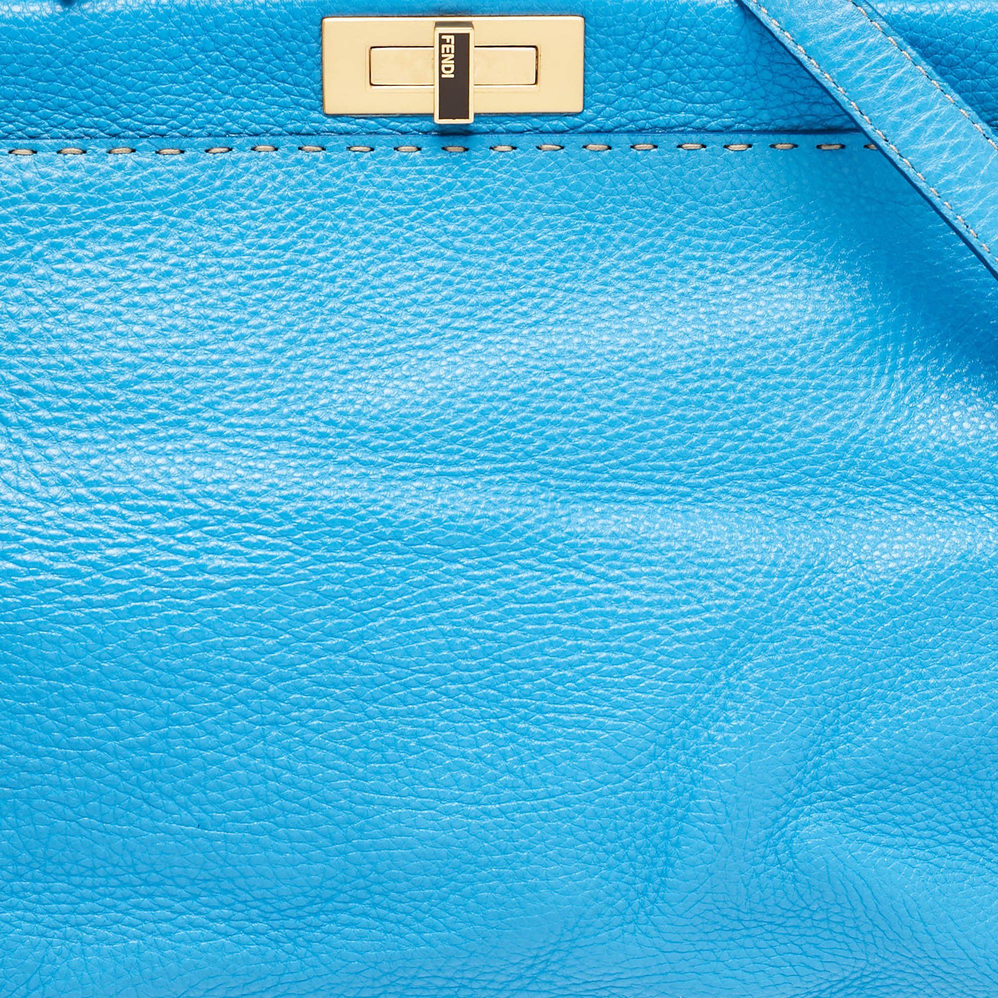 Fendi Blue Leather Large Peekaboo Top Handle Bag