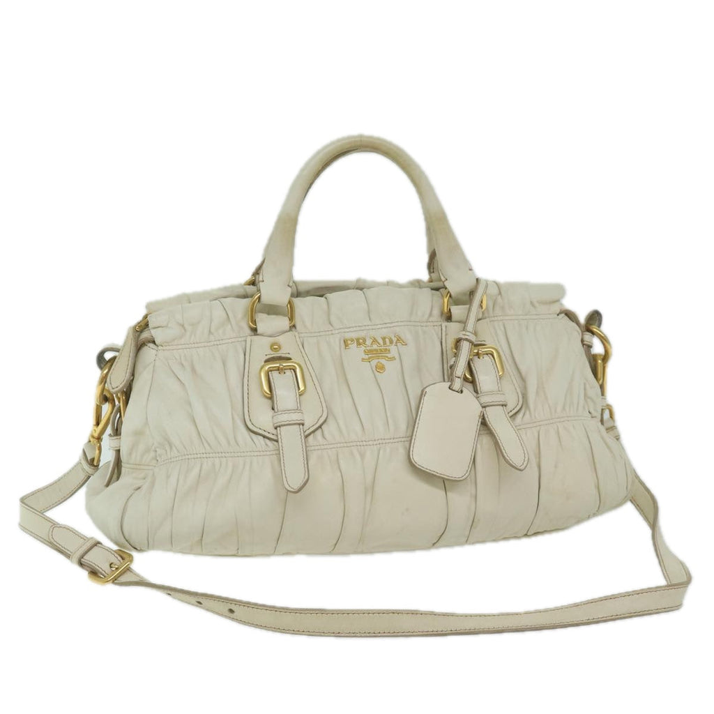 PRADA Hand Bag Leather 2way White  ai753