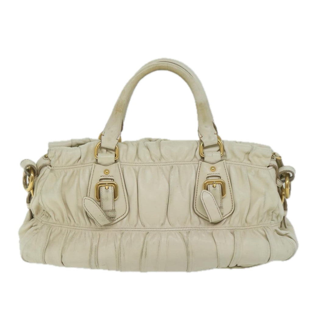 PRADA Hand Bag Leather 2way White  ai753